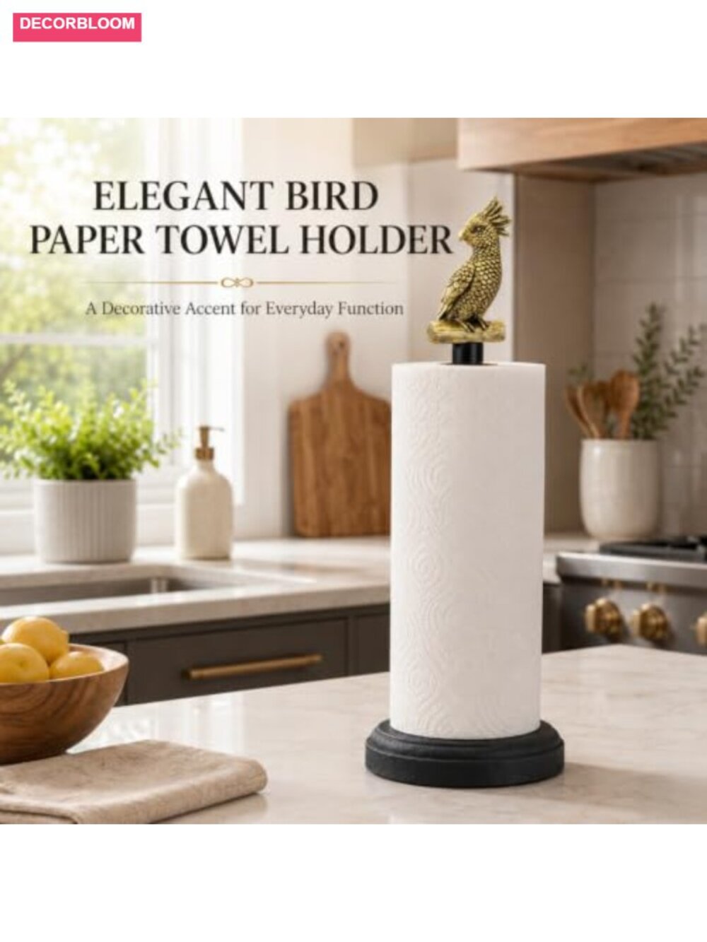 Countertop Paper Towel Holder with Weighted Non-Slip Base, Metal Rod - Picture 3 of 6